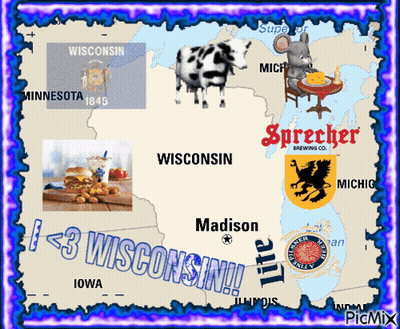 Map Of Wisconsin With Cow Hamburger And Mouse GIF