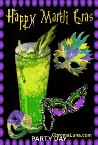 Mardi Gras Party With Drink And Masks GIF