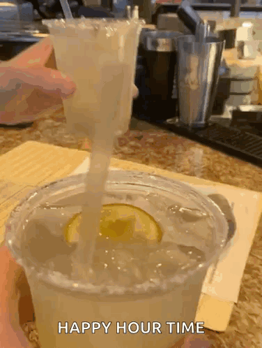 Margarita Poured Into Plastic Cup Saying Happy Hour Time GIF