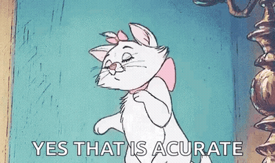 Marie From The Aristocats Is Standing In Front Of A Mirror With Her Eyes Closed And A Pink Bow On Her Neck . GIF