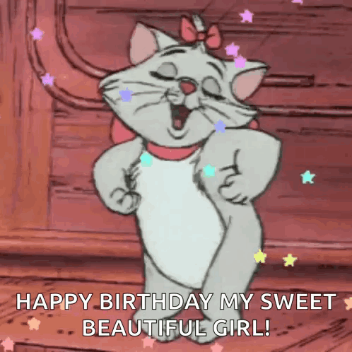 Marie The Cat From The Aristocats Is Dancing And Says Happy Birthday My Sweet Beautiful Girl GIF