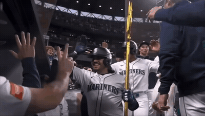 Mariners Player Holding Gold Pole GIF