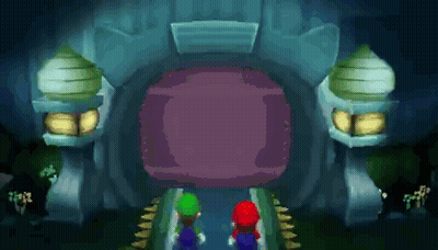 Mario And Luigi Are Standing In Front Of A Large Purple Portal GIF