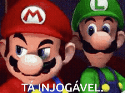 Mario And Luigi Are Standing Next To Each Other With The Words Ta Injogavel In The Corner GIF