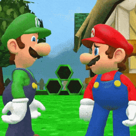 Mario y Luigi parados uno al lado del otro GIF