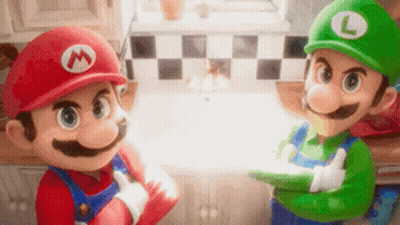 Mario And Luigi Toys Standing In Kitchen GIF