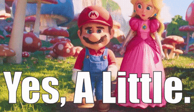 Mario And Princess Peach Are Standing Next To Each Other In A Field With The Words Yes , A Little . GIF