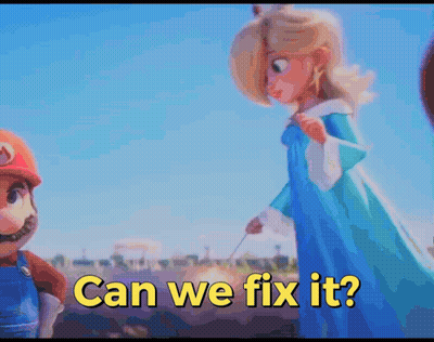 Mario And Rosalina Are Standing Next To Each Other With The Words " Can We Fix It " GIF
