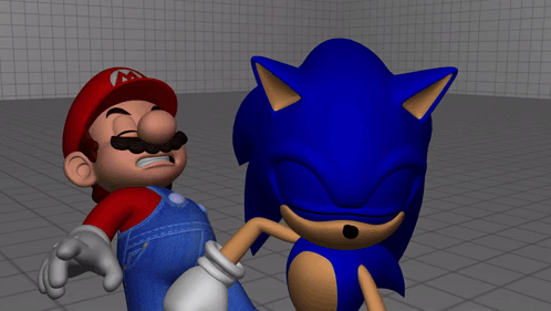 Mario And Sonic Are Standing Next To Each Other In A Room GIF