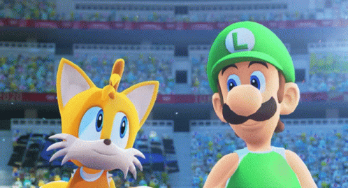 Mario And Tails Are Standing Next To Each Other GIF