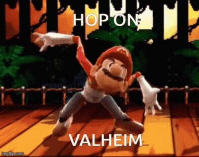 Mario Dancing On Wooden Floor With Caption Hop On Valheim GIF