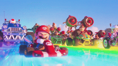 Mario Driving Go Kart With Other Characters GIF