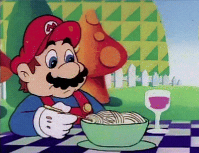 Mario Eating Bowl Of Noodles With Chopsticks GIF