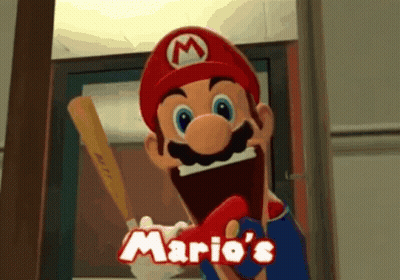 Mario Holding Baseball Bat Saying Mario's GIF