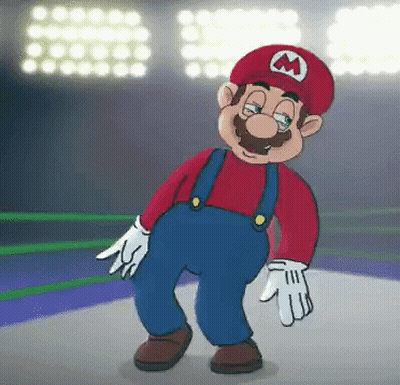 Mario In Red Hat And Suspenders In Boxing Ring GIF