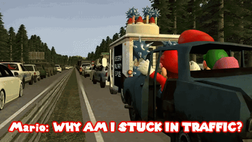 Mario Is Stuck In Traffic And Asking Why He Is Stuck GIF