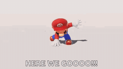 Mario Is Wearing A Red Hat And White Gloves And Says `` Here We Goooo ! '' GIF