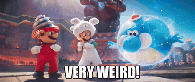 Mario Luigi And Yoshi Are Standing Next To Each Other With The Words " Very Weird " Above Them GIF
