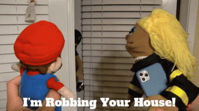 Mario Puppet Saying I'm Robbing Your House