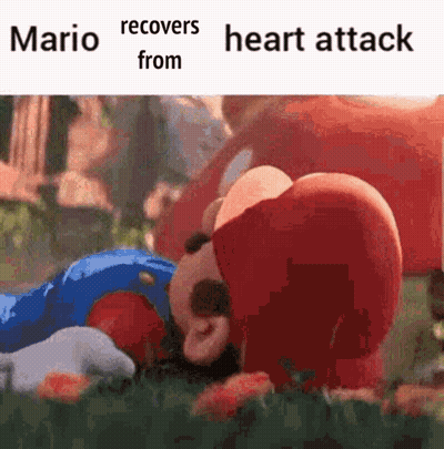 Mario Recovers From A Heart Attack In A Video Game While Laying In The Grass . GIF