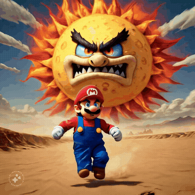 Mario Running In Front Of Angry Sun GIF