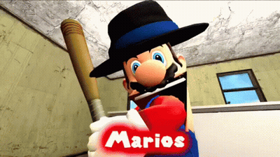 Mario Wearing Hat Holding Baseball Bat With Marios GIF