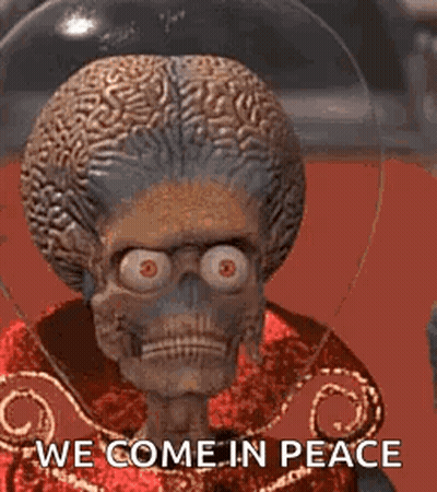 Mars Attacks Cartoon Saying We Come In Peace GIF