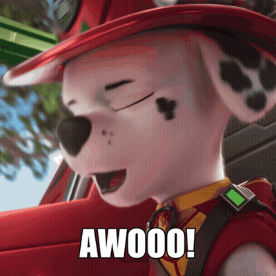 Marshall From Paw Patrol In Red Hat And Tie Saying Awooo GIF
