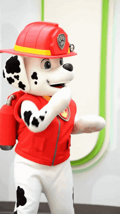 Marshall From Paw Patrol Is Holding A Fire Extinguisher Behind His Back GIF