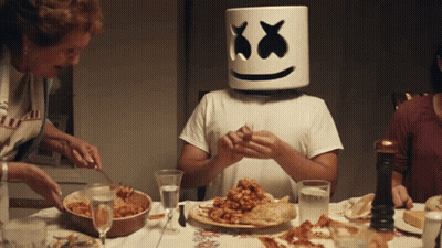 Marshmallow Head Man Sitting At Table GIF