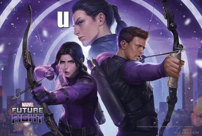 Marvel Future Fight Poster Man And Woman With Bows And Arrows GIF