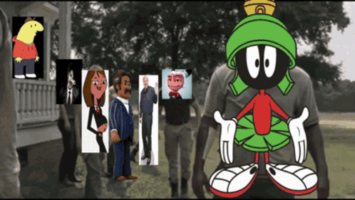 Marvin The Martian Is Standing In Front Of A Group Of Cartoon Characters GIF