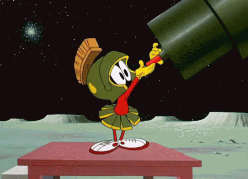 Marvin The Martian Looks Through A Telescope On A Table GIF