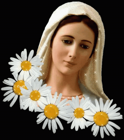 Mary Statue With Daisies GIF