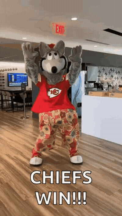 Mascot Arms Up Saying Chiefs Win GIF
