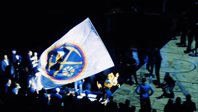 Mascot Holding Basketball Flag