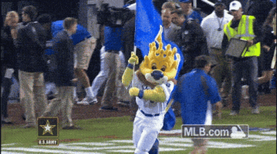 Mascot Holding Blue Flag On Baseball Field MLB.com GIF