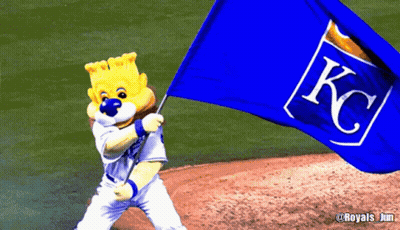 Mascot Holding Blue Flag With KC GIF