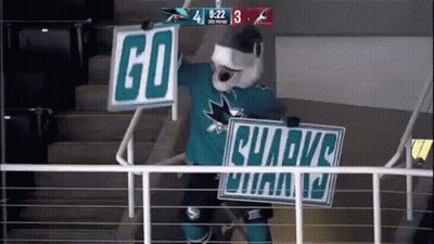 Mascot Holding Go Sharks Sign GIF