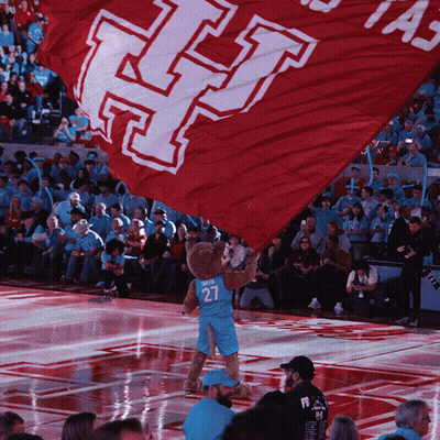 Mascot Holding Red Flag With Letter H GIF