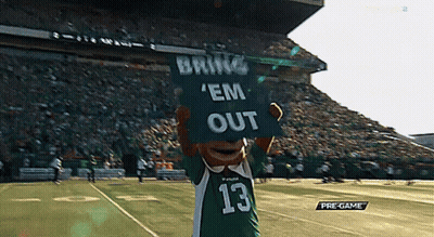Mascot Holding Sign Saying Bring Em Out GIF