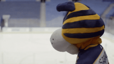 Mascot In Blue And Yellow Striped Hat And Capitol Jersey GIF