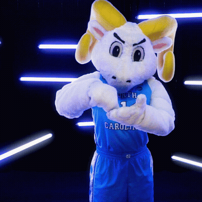 Mascot In Blue Jersey Saying North Carolina GIF
