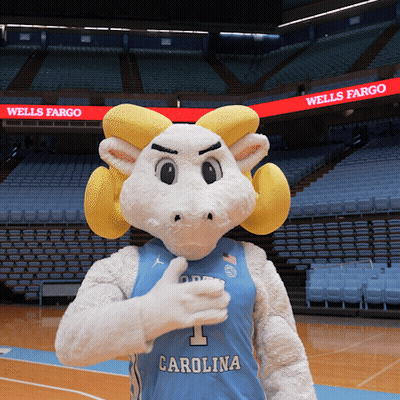 Mascot In Carolina Jersey At Wells Fargo Sign GIF