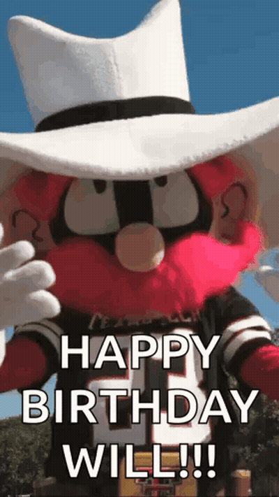 Mascot In Cowboy Hat And Happy Birthday Will Jersey GIF