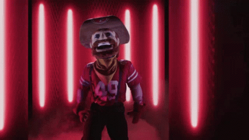 Mascot in Cowboy Hat and Number 49 Jersey