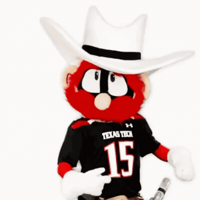 Mascot In Cowboy Hat And Texas Tech 15 Jersey GIF