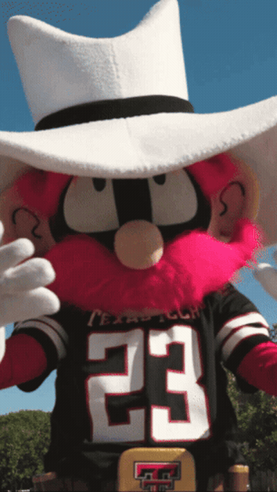 Mascot In Cowboy Hat And Texas Tech Jersey GIF