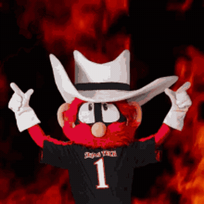 Mascot In Cowboy Hat With Number 1 GIF