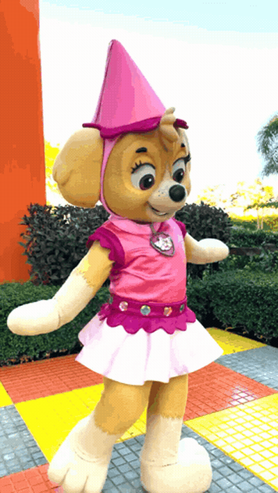 Mascot In Pink Top And Pink Hat GIF